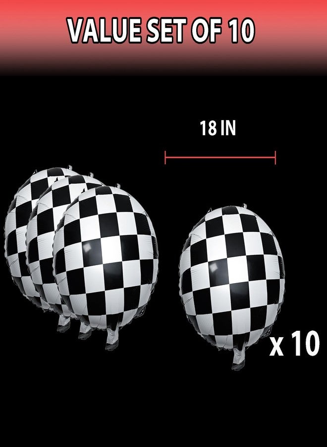 EaciTown 10 Pieces Checkered balloons Racing Car Balloons 18 Inch Black and White Mylar Foil Balloon for Checkered Themed Party Decoration Supplies - Image 3